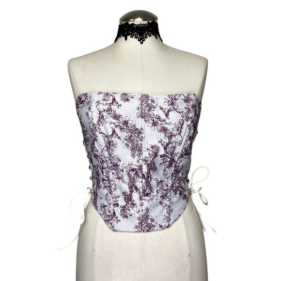 Adorable Floral Embroidery Lace Up Corset Blouse - Picture 1 of 12